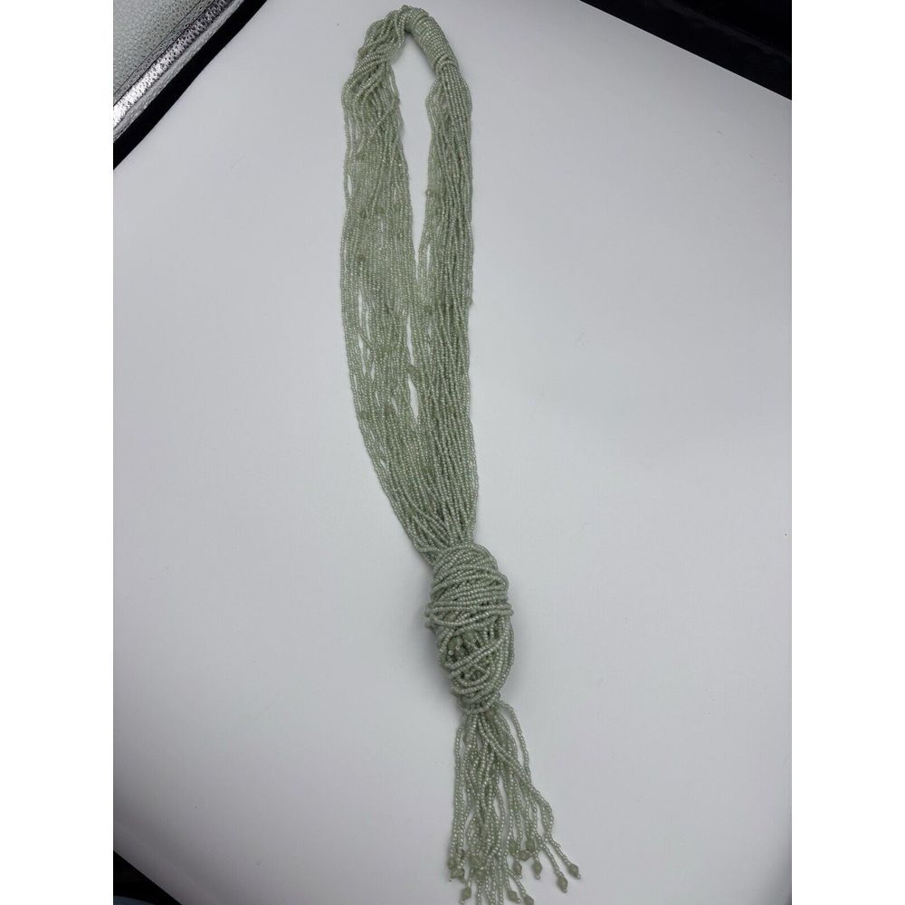 Light‎ Green Glass Bead, Multi Strand Necklace Long Chunky Notted 2629